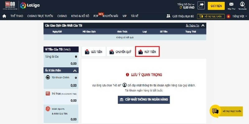 Rút tiền nhanh chóng qua ngân hàng tại m88